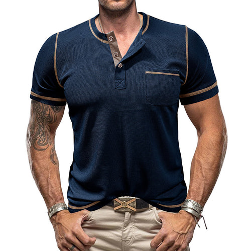 Men's Casual Henley Neck Cotton Short Sleeved Shirt