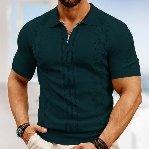 Men's Business Casual Zipper Collar Knitted Polo Shirt