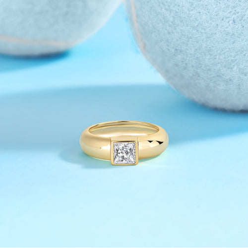 18K Gold Plated 5.5MM*5.5MM Square Diamond Wedding Ring for Women