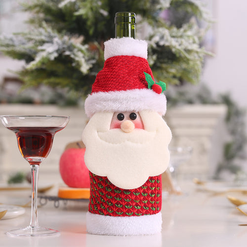 Christmas Santa Claus Reindeer Snowman Plush Edge Wine Bottle Cover