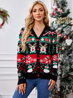 Christmas Reindeer and Snowman Pattern Cardigan Sweater