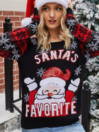 Cute Santa Claus Pattern Round-Neck Knitted Sweater