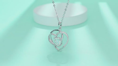 18K White Gold Intertwined Hearts Pendant Necklace with a 1 Carat round Diamond for Women