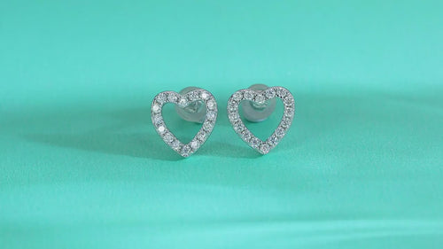 18K White Gold Heart-Shaped Stud Earrings with Diamond Accents