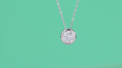 18K White Gold 1 Carat Round Diamond Pendant Necklace for Women