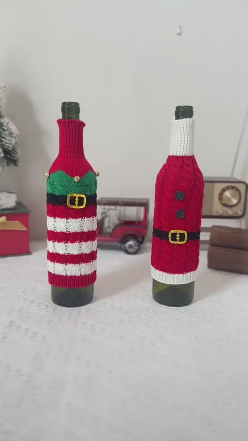 Christmas Belt Knitted Wine Bottle Cover