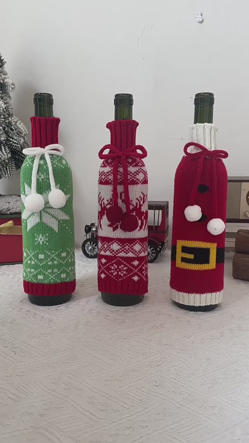 Christmas Woolen Ball Snowflake Belt Knitted Wine Bottle Cover