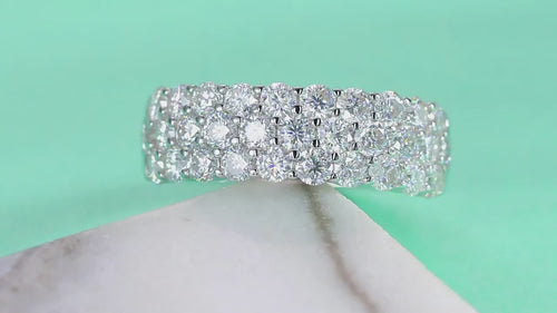 18K White Gold Triple Row 31-Round Diamonds Engagement Ring for Women