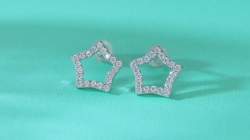 18K White Gold Star Shape Stud Earrings with 40 Round Diamonds