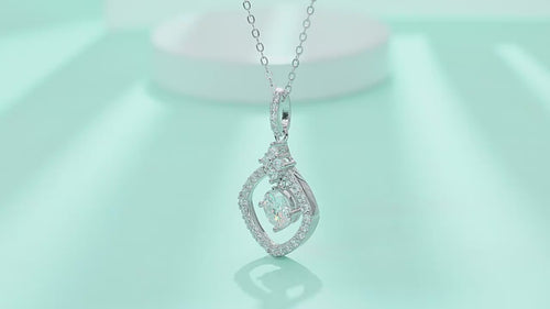 18K White Gold Oval-Shaped Pendant Necklace with a 1 Carat Round Diamond for Women