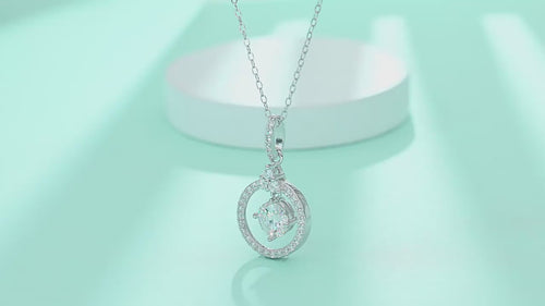 18K White Gold Shimmering Circular 1 Carat Round Diamond Pendant Necklace