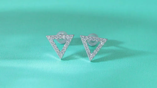 18K White Gold Triangular Design Stud Earrings with 36 Round Diamonds