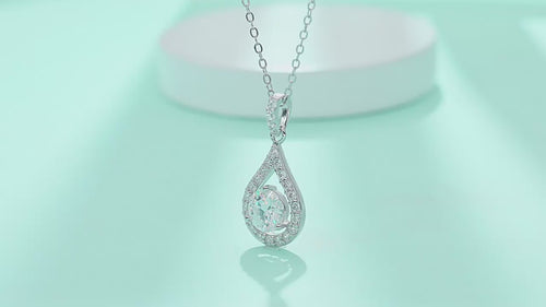 18K White Gold Shimmering Teardrop-Shaped 1 Carat Round Diamond Pendant Necklace