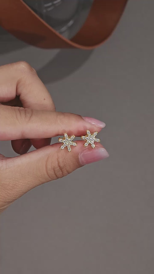 18K Gold Plated Snowflake 1.5mm Moissanite Stud Earrings