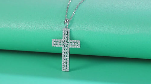 18K White Gold Shimmering Crucifix Pendant Necklace with 91 Round Diamonds for Women