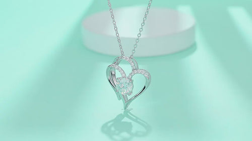 18K White Gold Intertwined Heart-Shaped 1 Carat Round Diamond Pendant Necklace