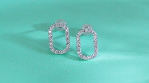 18K White Gold Oval Design Stud Earrings with 40 Round Diamonds