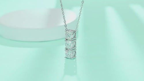 18K White Gold Rectangular Pendant Necklace with Three 0.5 Carat Round Diamonds