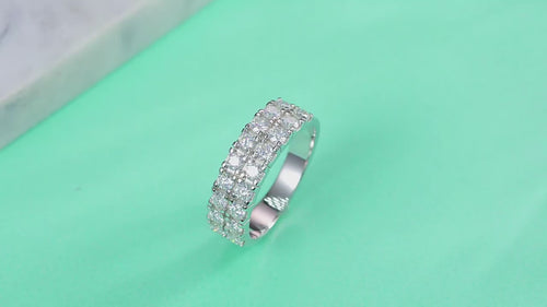 18K White Gold Double-Row Engagement Ring with 18 Round Diamonds