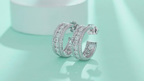 18K White Gold Triple-Row 190-Diamond Round Stud Earrings