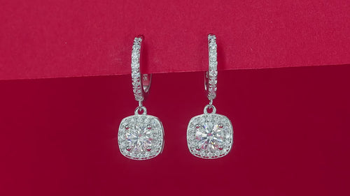 18K White Gold Square Pendant Earrings with 0.5 Carat Round Diamond (0.5 Carat Each)