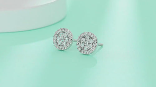 18K White Gold Disk Shape Diamond Accent Stud Earrings