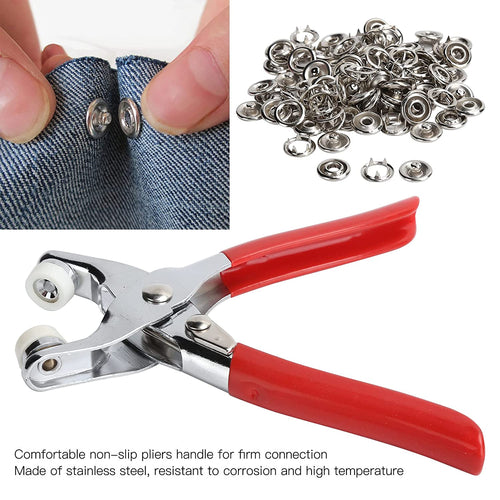 Metal Snap Buttons Rings with Fastener Pliers Press Tool Kit